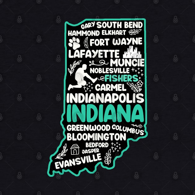 Fishers Indiana cute map Evansville, Carmel, Bloomington, Hammond, Gary, Lafayette by BoogieCreates